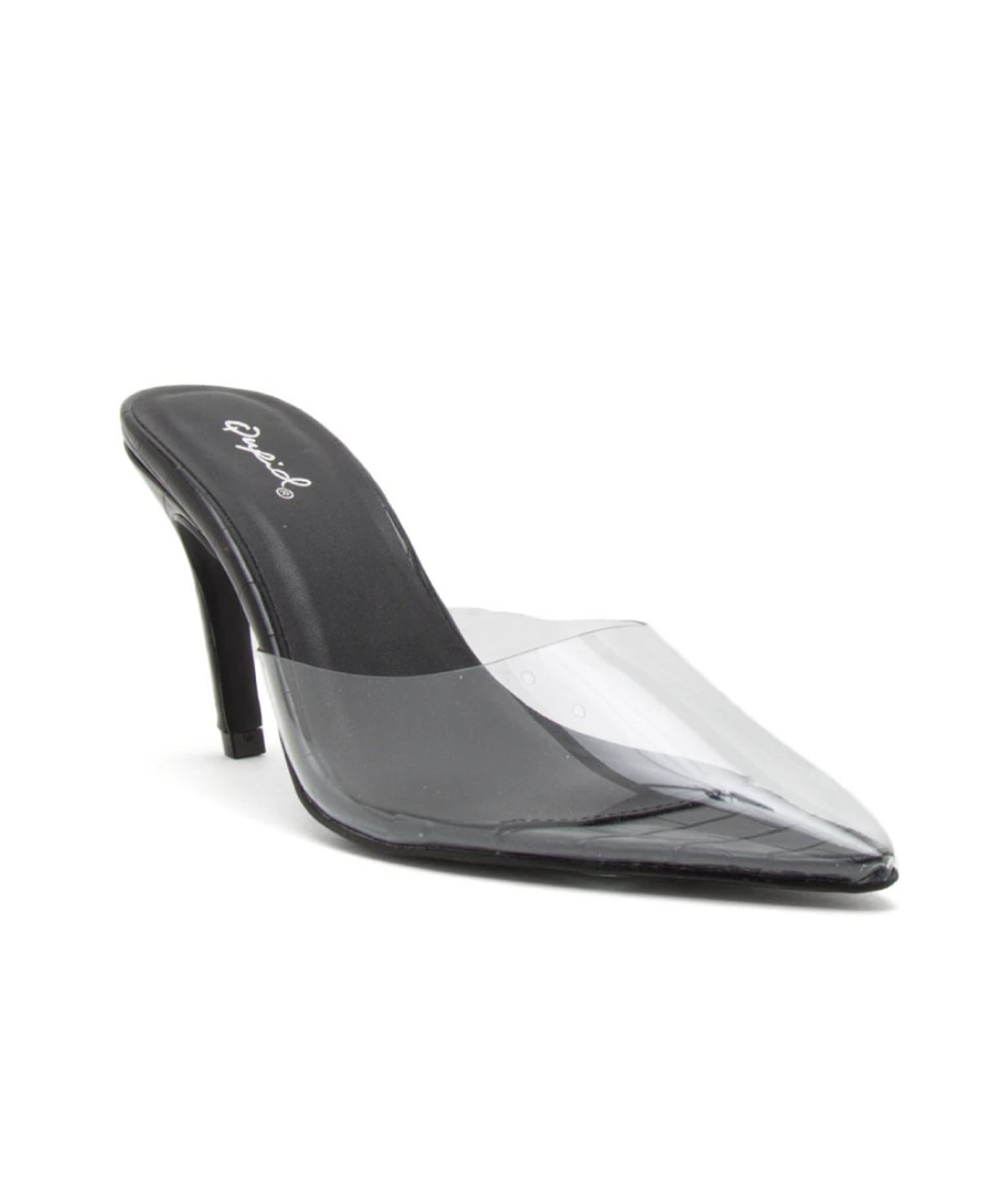 wide fit clear heel mules