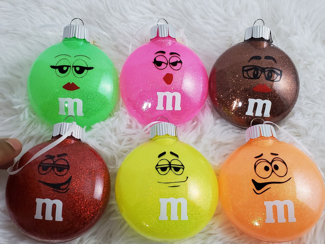 M & M Glitter Christmas Ornament Set of 6 Candy Christmas Etsy