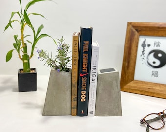 Concrete Bookends, Vase, Book Storage, Multi-Purpose Container