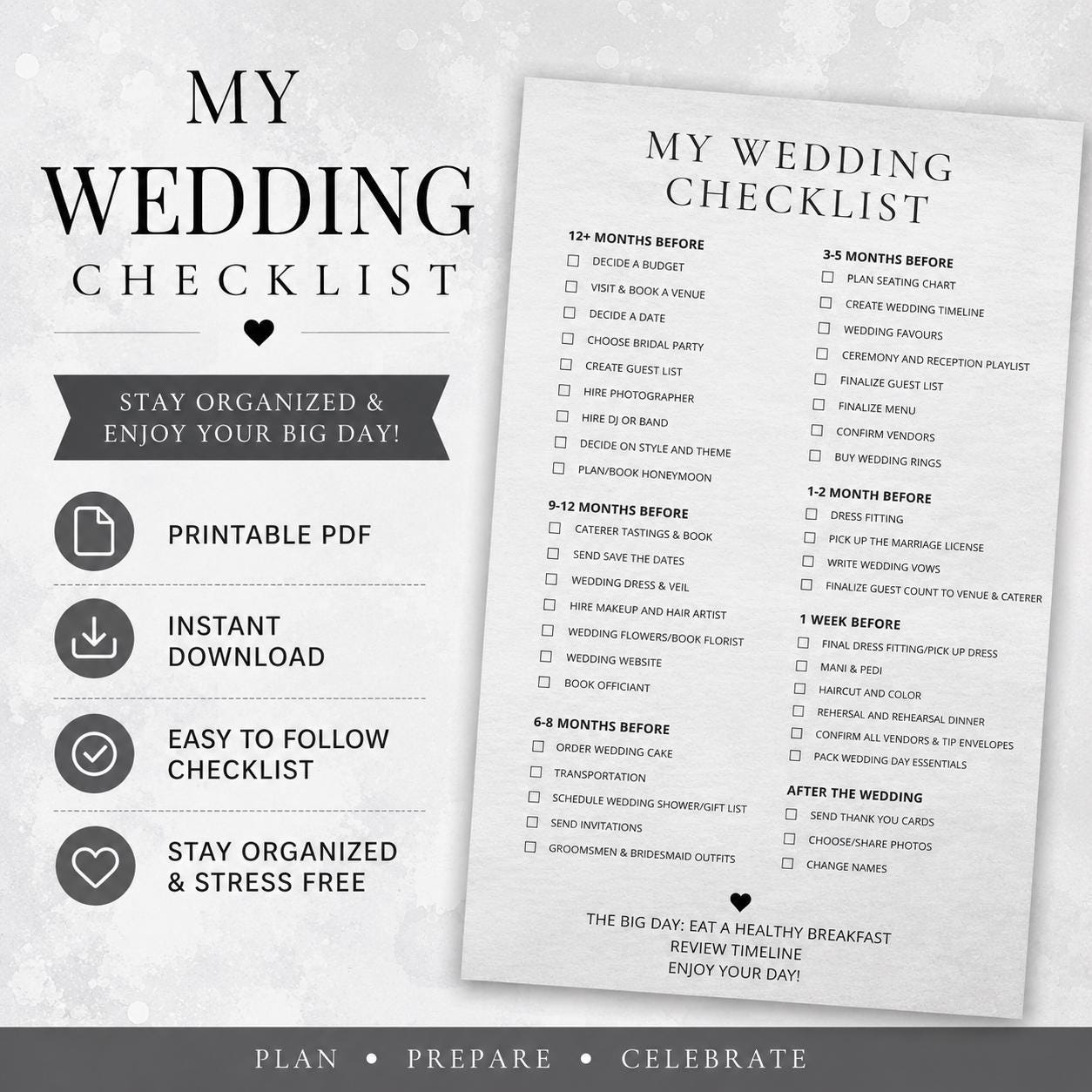 Checkliste Neutral Hochzeit Checkliste Printable, Minimal Neutral Timeline (Digitaler ...