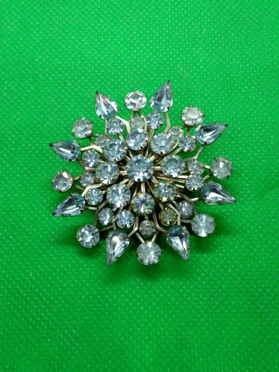 Beautiful Vintage Ice Blue Rhinestone Brooch Pin - image 1