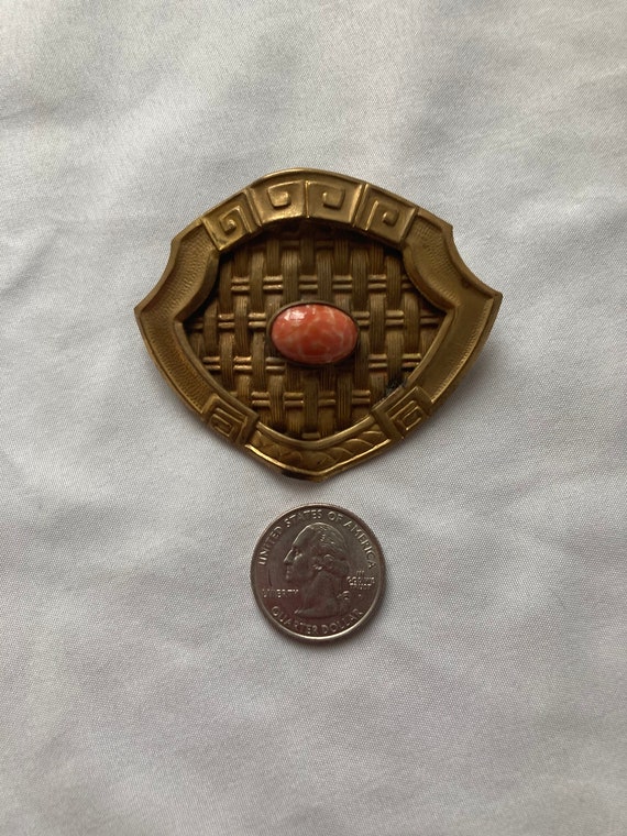 Antique C-Clasp Brass Sash Brooch Pin - image 4