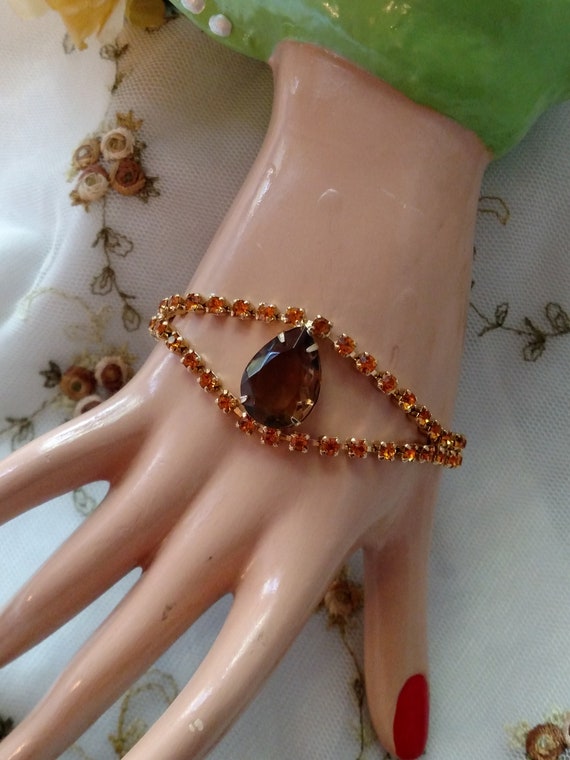 Vintage Amber Topaz Colored Rhinestone Bracelet