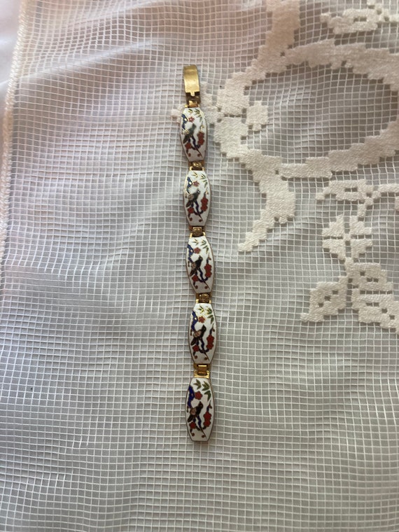 Vintage Cloisonne Link Panel Bracelet - image 3