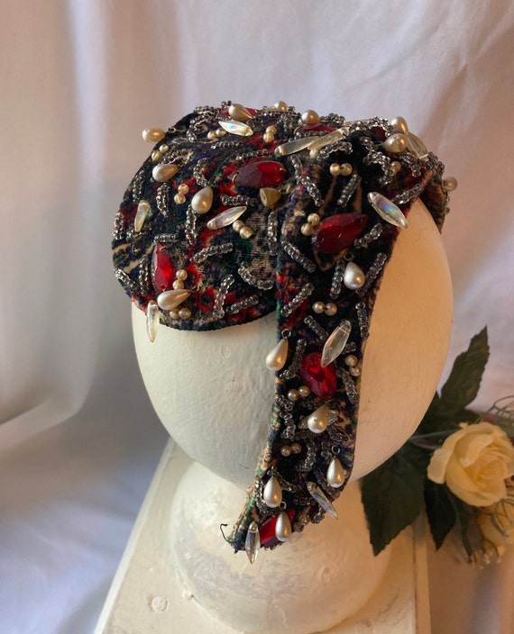 Vintage 1950's Bejeweled Cocktail Half-Hat