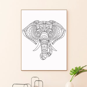 Tribal Elephant Wall Art Digital Download, Elephant Outline Print, Animal Decor, Animal Illustration, Minimalist Elephant Print, image 4