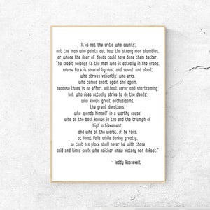 Theodore Roosevelt Cita Literaria Impresión Digital Descargar, El Hombre en la Arena, Teddy Roosevelt Cita, Impresión Inspiradora, Roosevelt Cita