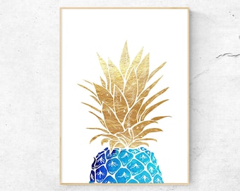 Tropical Fruit Print, Printable Pineapple, Pineapple Print, Pineapple Wall Art, Kitchen Wall Art Decor, Pineapple Poster, Fruit Wall Prints