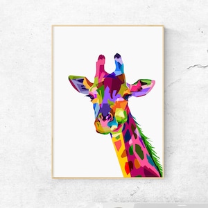 Colorful Giraffe Printable Wall Art, Geometric Animal Print, Animal Nursery Decor, Animal Artwork, Bedroom Prints, New Home Safari Wall Art