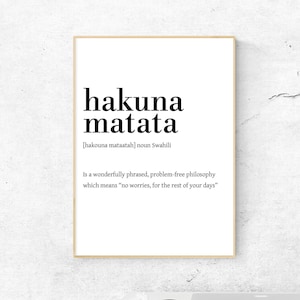 Hakuna Matata Definition Print Digital Download, Dictionary Art Print, Office Decor, Movie Quote, Minimalist Poster, Funny Definition Print