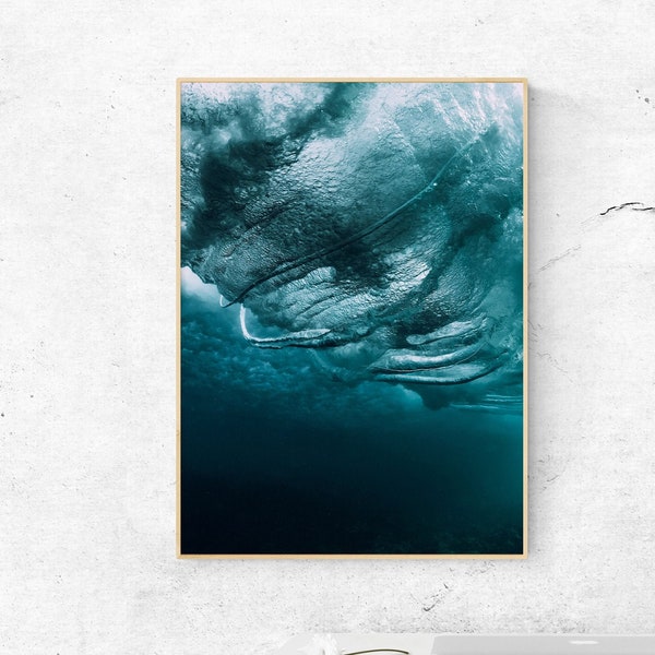 Underwater Crashing Waves Ocean Print, Underwater Print, Aqua Sea Photography, Breaking Waves, Ocean Art, Ocean Print, Printable Wall Art