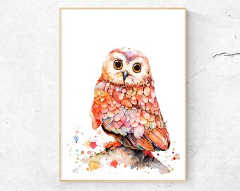 Owl Print Rainbow Owl Watercolor Painting Print Wall Art Wall Decor Bird Decor Woodland Animal Owl Gift Home Decor Bird Print