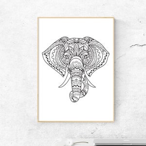 Tribal Elephant Wall Art Digital Download, Elephant Outline Print, Animal Decor, Animal Illustration, Minimalist Elephant Print, image 1