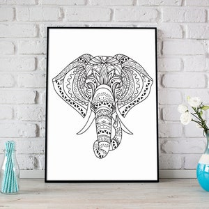 Tribal Elephant Wall Art Digital Download, Elephant Outline Print, Animal Decor, Animal Illustration, Minimalist Elephant Print, image 2