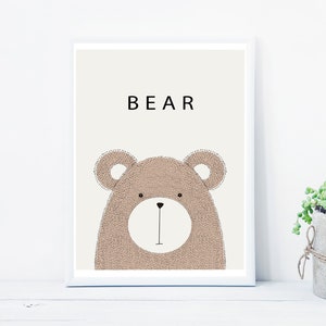 Cute Bear Nursery Decoration Digital Download, Nursery Print, Printable Digital Art, Baby Room Decor, Bear Nursery Art, Brown Bear Print image 1