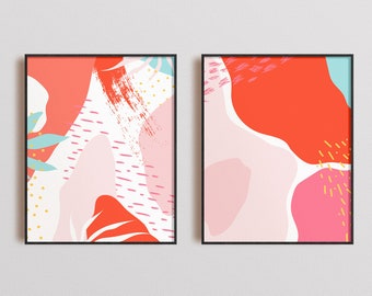 Set of 2 Pink Prints, Two Prints Set, Downloadable Abstract Print, Printable Modern Poster, Geometric Minimalist Set, Wall Art Gallery Set