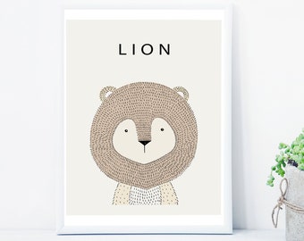 Género neutral León vivero Digital Descargar, Bebé niño niño vivero impresión, impresión digital imprimible, decoración de la habitación del bebé, decoración de la guardería del león