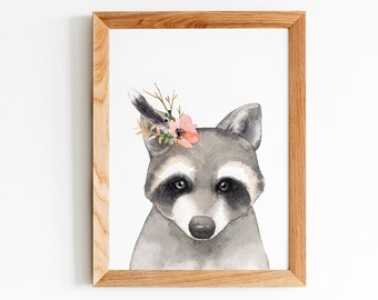 Nursery Decor, Raccoon Print, Woodland Animals, Printable Decor, Forest Animal, Animal Art, Baby Animals, Woodland Baby Shower, Kids Art