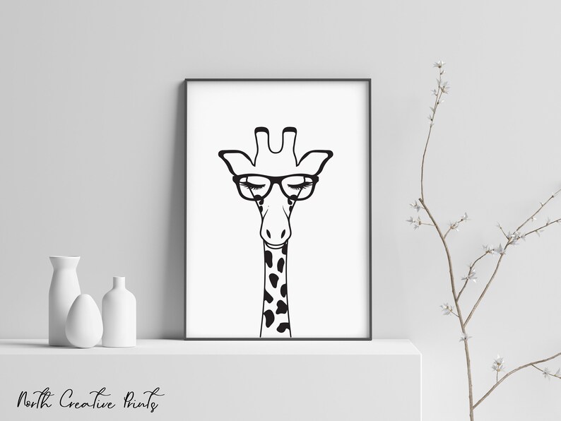 Giraffe Wall Art Digital Download Black and White Giraffe Etsy