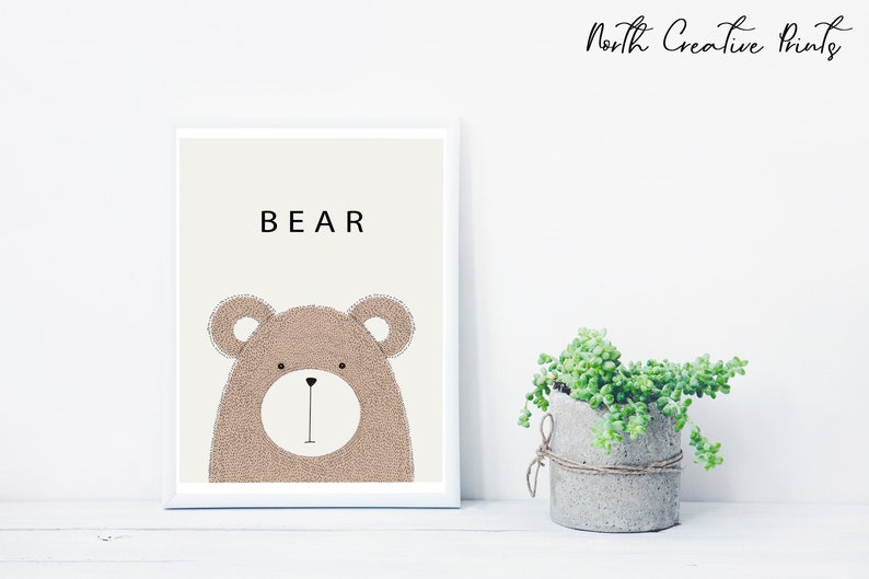 Cute Bear Nursery Decoration Digital Download, Nursery Print, Printable Digital Art, Baby Room Decor, Bear Nursery Art, Brown Bear Print image 1