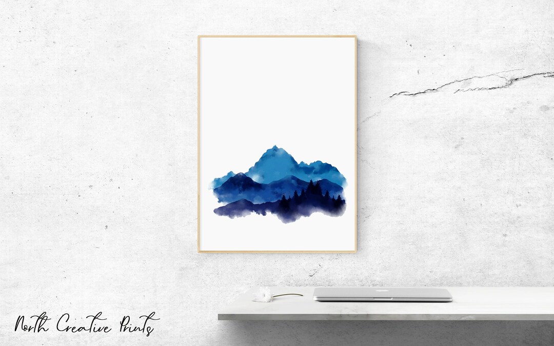 Blue Watercolor Mountains Wall Art Digital Download Calm Wall Etsy