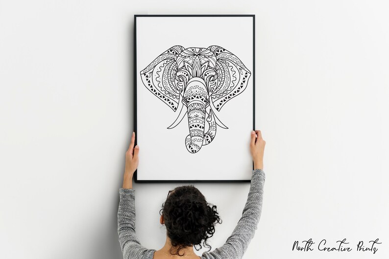 Tribal Elephant Wall Art Digital Download, Elephant Outline Print, Animal Decor, Animal Illustration, Minimalist Elephant Print, image 5