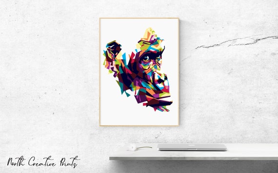 Geometric Gorilla Print: Colorful Watercolor Animal Art (Digital Download)