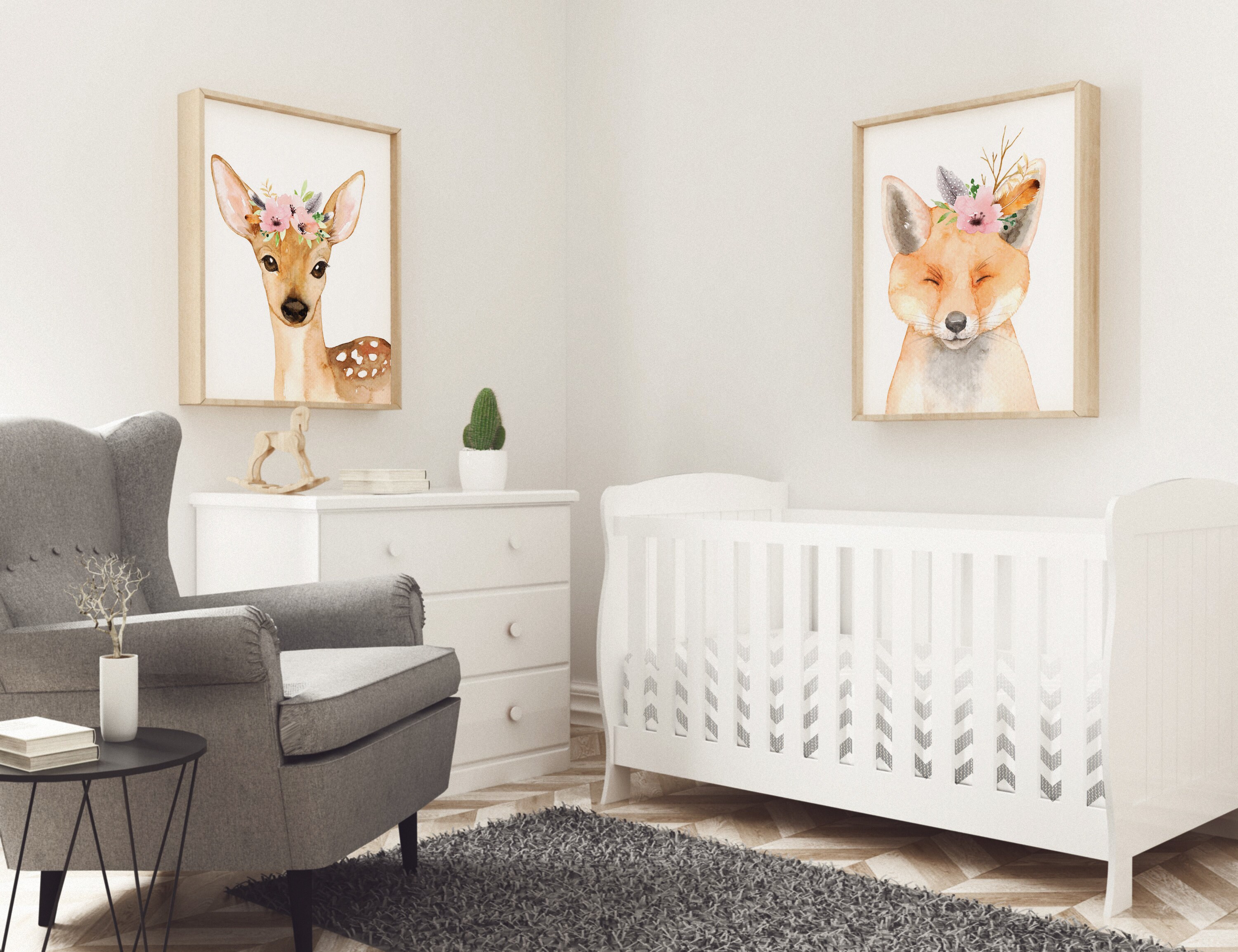 Deer Print Baby Deer Woodland Nursery Print Flower Crown Etsy 日本