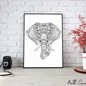 Tribal Elephant Wall Art Digital Download, Elephant Outline Print, Animal Decor, Animal Illustration, Minimalist Elephant Print, image 7