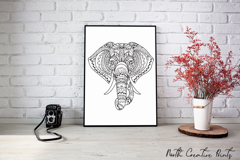 Tribal Elephant Wall Art Digital Download, Elephant Outline Print, Animal Decor, Animal Illustration, Minimalist Elephant Print, image 7