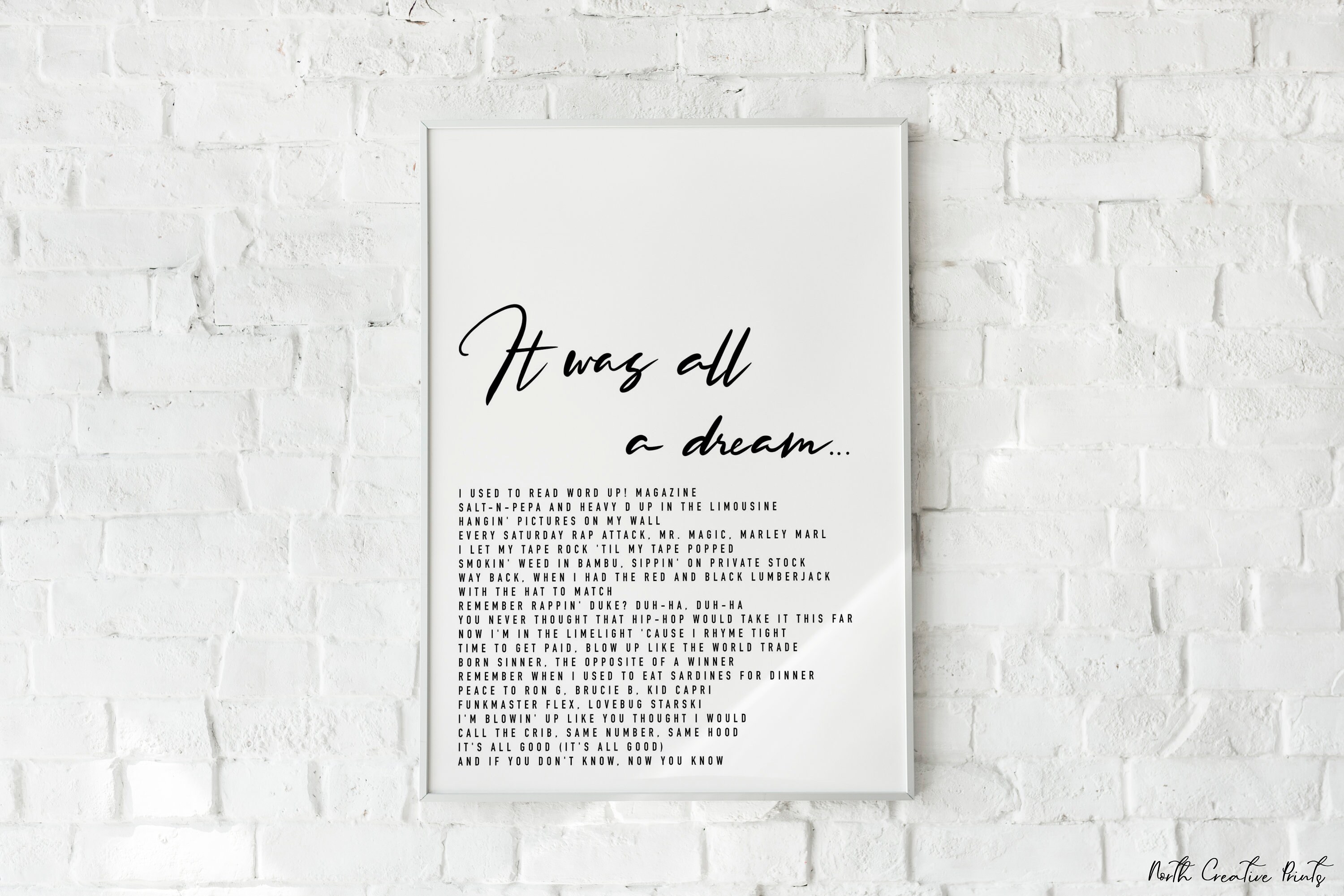 It Was All A Dream Wall Print Hip Hop Lyrics Print Biggie | Etsy