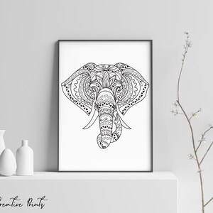 Tribal Elephant Wall Art Digital Download, Elephant Outline Print, Animal Decor, Animal Illustration, Minimalist Elephant Print, image 9