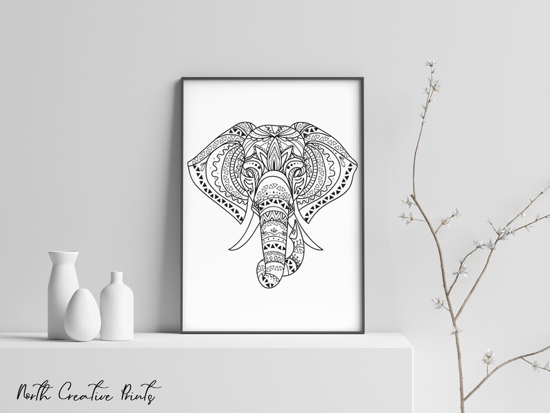 Tribal Elephant Wall Art Digital Download, Elephant Outline Print, Animal Decor, Animal Illustration, Minimalist Elephant Print, image 9