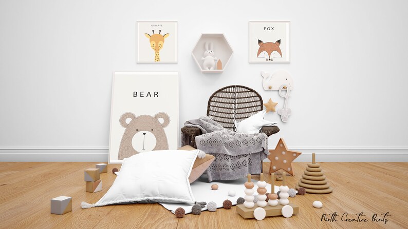 Cute Bear Nursery Decoration Digital Download, Nursery Print, Printable Digital Art, Baby Room Decor, Bear Nursery Art, Brown Bear Print image 3
