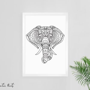 Tribal Elephant Wall Art Digital Download, Elephant Outline Print, Animal Decor, Animal Illustration, Minimalist Elephant Print, image 8