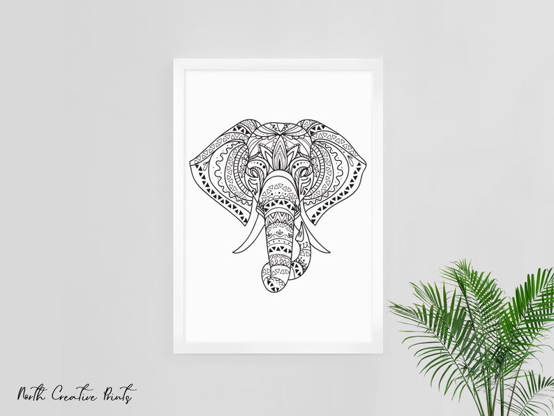 Tribal Elephant Wall Art Digital Download, Elephant Outline Print, Animal Decor, Animal Illustration, Minimalist Elephant Print, image 8