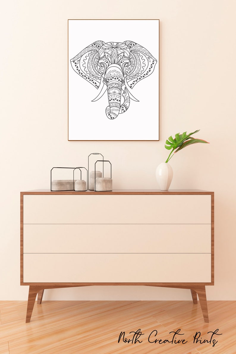 Tribal Elephant Wall Art Digital Download, Elephant Outline Print, Animal Decor, Animal Illustration, Minimalist Elephant Print, image 4