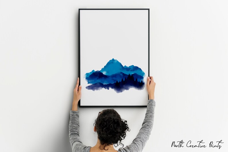 Blue Watercolor Mountains Wall Art Digital Download Calm Wall Etsy