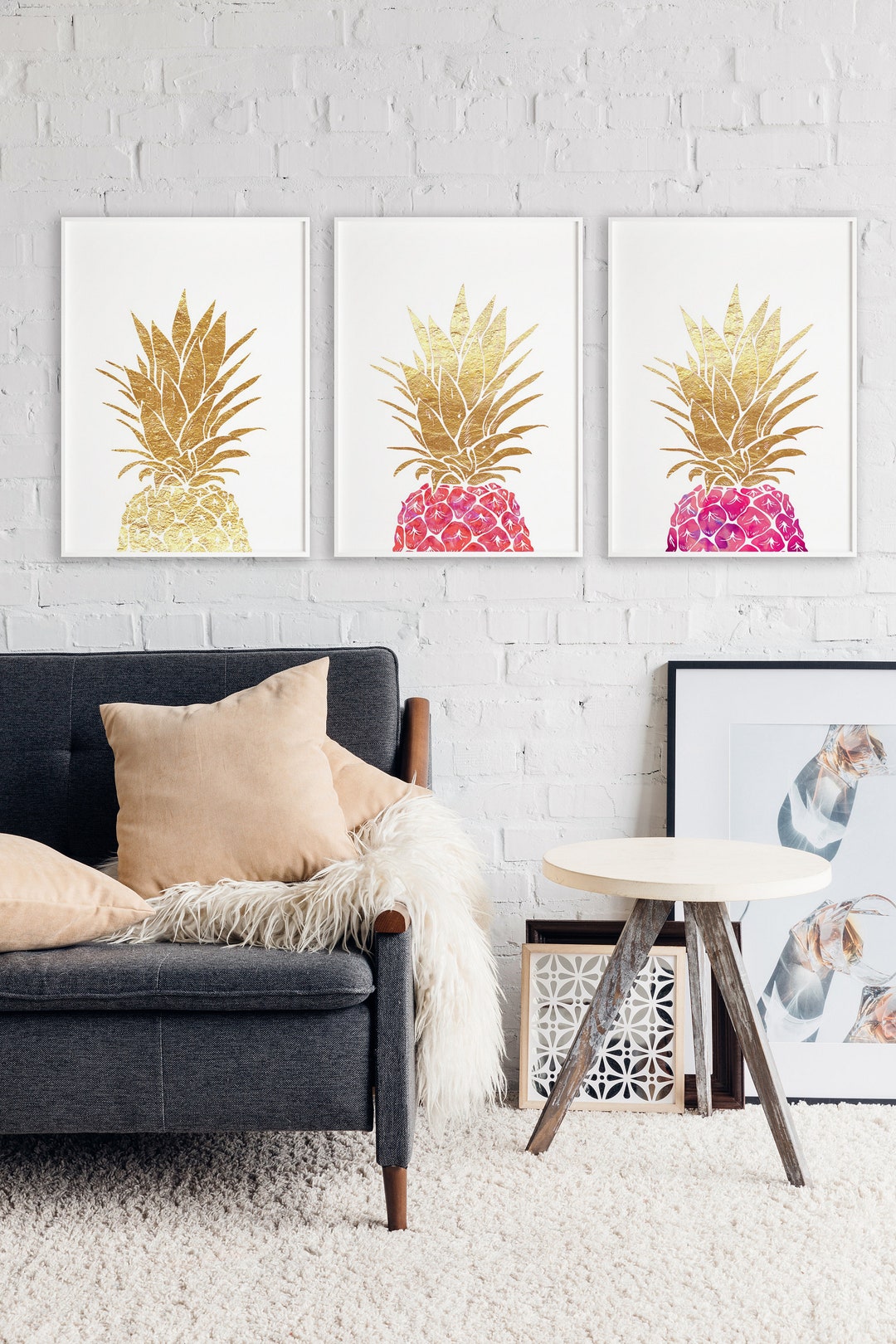 Set of 3 Pineapple Print Set, Printable Pineapple Wall Art, Pineapple