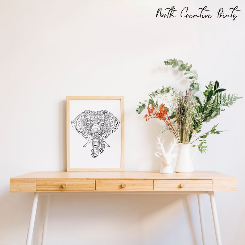 Tribal Elephant Wall Art Digital Download, Elephant Outline Print, Animal Decor, Animal Illustration, Minimalist Elephant Print, image 6