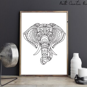 Tribal Elephant Wall Art Digital Download, Elephant Outline Print, Animal Decor, Animal Illustration, Minimalist Elephant Print, image 3