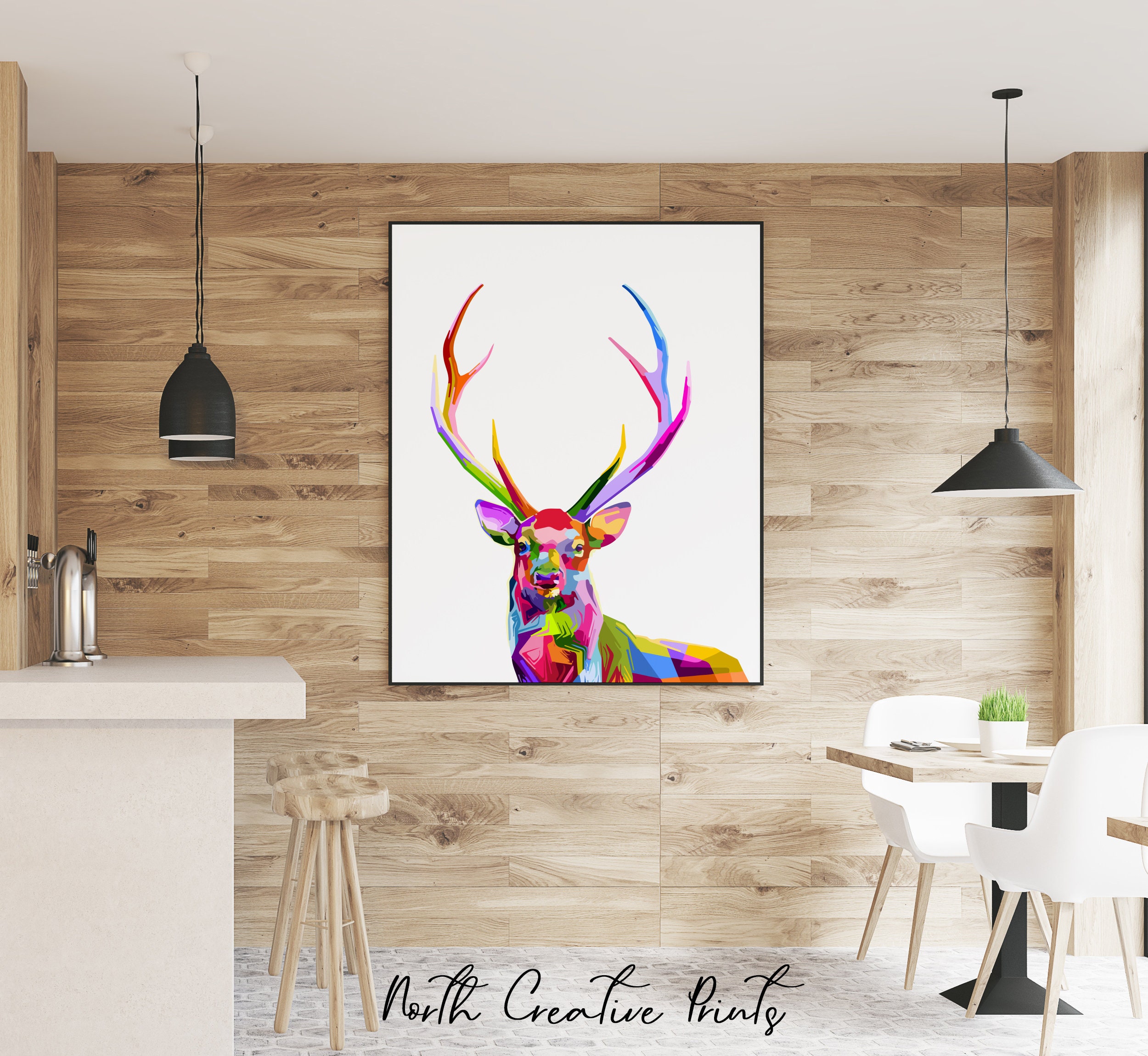 Colorful Geometric Deer Print Digital Download Deer Wall Art Etsy