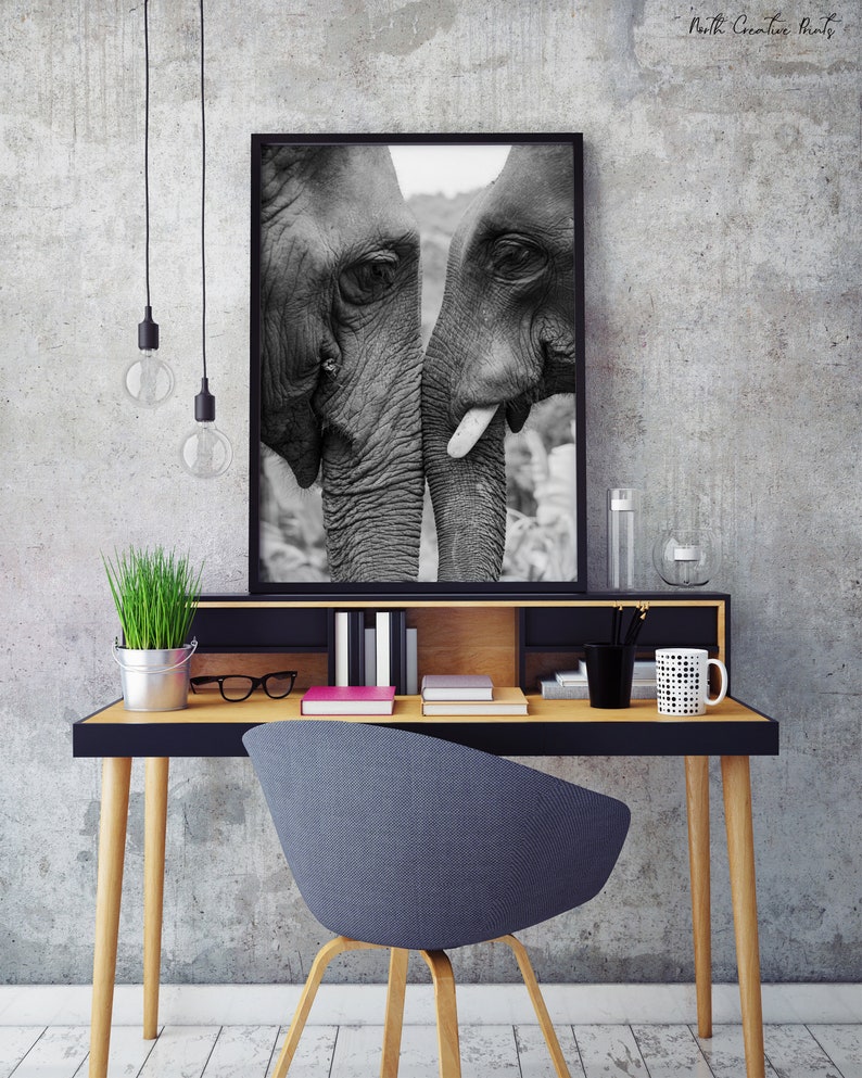 Elephant Print Black and White Printable Wall Art Digital Etsy Canada
