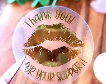 Lips, Foiled, thank you stickers, Lip gloss package, labels, business stickers, logo sticker, Cosmetic stickers, Clear, Advertising, Support