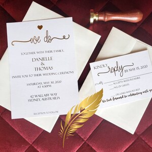 Gold Foiled Wedding Invitations: Elegant Minimalist Design, RSVP Cards