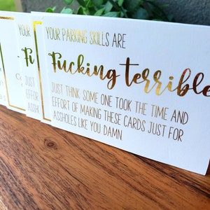 Foiled Bad Parking Cards: Vulgar Gag Gift - Set of 12