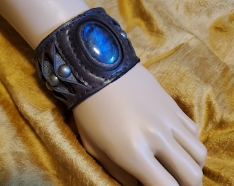 Labradorite Wide Leather Cuff