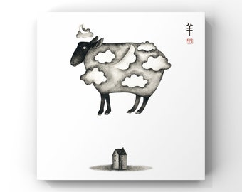 Sheep / Chinese Zodiac / Surreal art / Wall art illustration print / Signed by artist / 20cm x 20cm / 25cm x 25cm