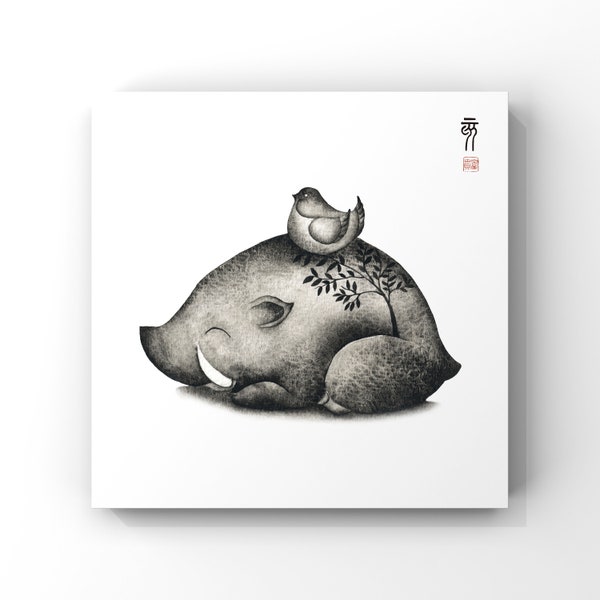 Pig / Chinese Zodiac / Wall art illustration print / Signed by artist / 25cm x 25cm / 20cm x 20 cm / Framed / Unframed