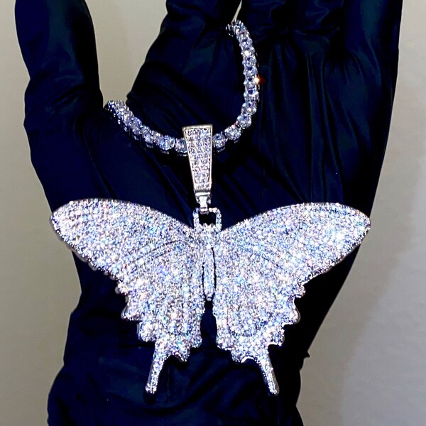 Diamond butterfly tennis necklace clearance